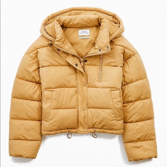 Urban Outfitters Jackets & Blazers - Urban Oufittets Cropped Hooded Puffer Coat in Tan Small